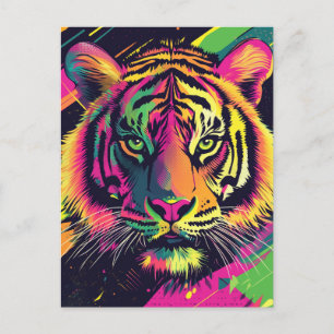 Pop Art Tiger Illustratie met Neon Kleuren Briefkaart