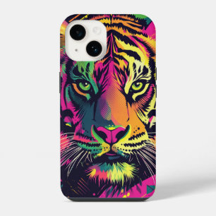 Pop Art Tiger Illustratie met Neon Kleuren iPhone 14 Hoesje