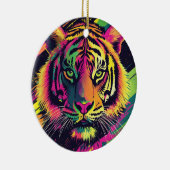 Pop Art Tiger Illustratie met Neon Kleuren Keramisch Ornament (Rechts)