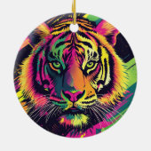 Pop Art Tiger Illustratie met Neon Kleuren Keramisch Ornament (Achterkant)
