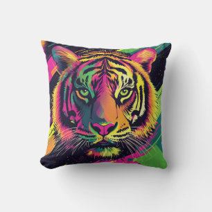 Pop Art Tiger Illustratie met Neon Kleuren Kussen
