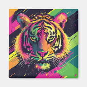 Pop Art Tiger Illustratie met Neon Kleuren Magneet