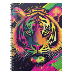 Pop Art Tiger Illustratie met Neon Kleuren Notitieboek