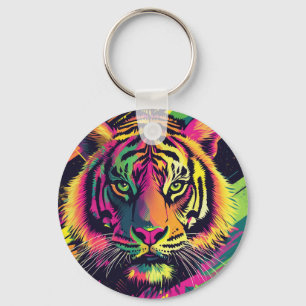 Pop Art Tiger Illustratie met Neon Kleuren Sleutelhanger