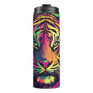 Pop Art Tiger Illustratie met Neon Kleuren Thermosbeker