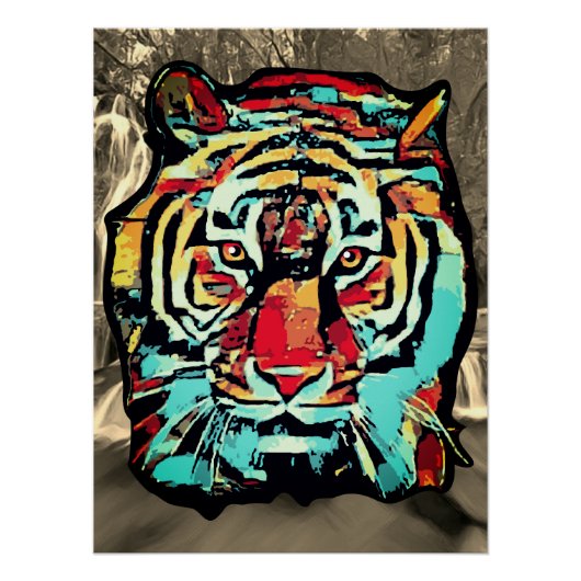 Pop art Tiger Sepia Background Perfect Poster (Voorkant)