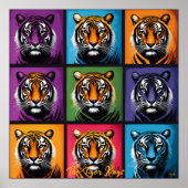 Pop Art Tijger Raster Bold Muurkunst Poster (Voorkant)