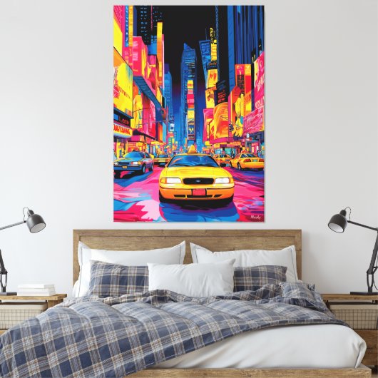 Pop Art Times Square met iconische gele taxi's Canvas Afdruk (Insitu (Slaapkamer))