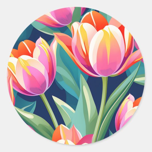 Pop Art Tulip Levendig en Energetisch Ronde Sticker (Voorkant)