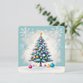 Pop Art Turquoise Waas Waterverf Kerstboom (Staand voorkant)