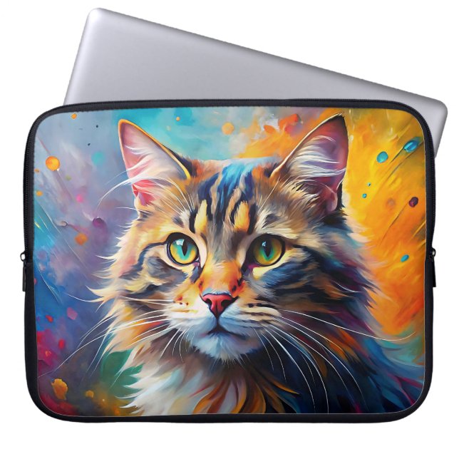 POP ART UITZICHT BRUINE TABBY KAT LAPTOP SLEEVE (Voorkant)