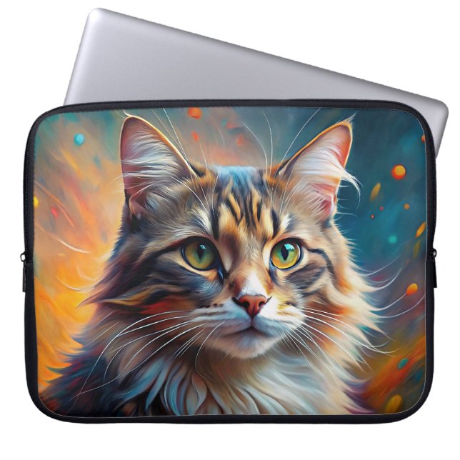 POP ART UITZIENDE BRUINE TABBY KAT LAPTOP SLEEVE (Voorkant)