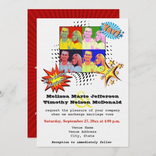 Pop Art Uw EIGEN FOTO Huwelijksuitnodiging Kaart (Voorkant / Achterkant)