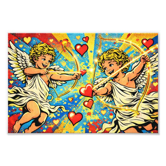 POP ART van twee speelse cupido's Foto Afdruk (Voorkant)