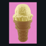 Pop Art Vanilla Ice Cream Cone Poster<br><div class="desc">Ik schreeuw, jullie schreeuwen, we schreeuwen allemaal om ijs of een ijsje. Wat dacht je van een schitterende vanille-ijskegel? De Pop Art Vanilla Ice Cream Cone heeft een grote scoop van vanille-ijs op een heerlijk kegeltje. Het pop afbeelding is het resultaat van een originele foto. Je kunt de ijsje zien...</div>