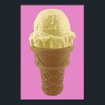 Pop Art Vanilla Ice Cream Cone Poster<br><div class="desc">Ik schreeuw, jullie schreeuwen, we schreeuwen allemaal om ijs of een ijsje. Wat dacht je van een schitterende vanille-ijskegel? De Pop Art Vanilla Ice Cream Cone heeft een grote scoop van vanille-ijs op een heerlijk kegeltje. Het pop afbeelding is het resultaat van een originele foto. Je kunt de ijsje zien...</div>