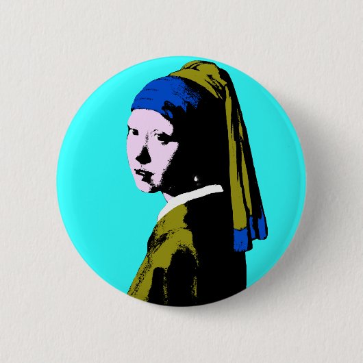 Pop Art Vermeer's Pearl Earring Ronde Button 5,7 Cm (Voorkant)