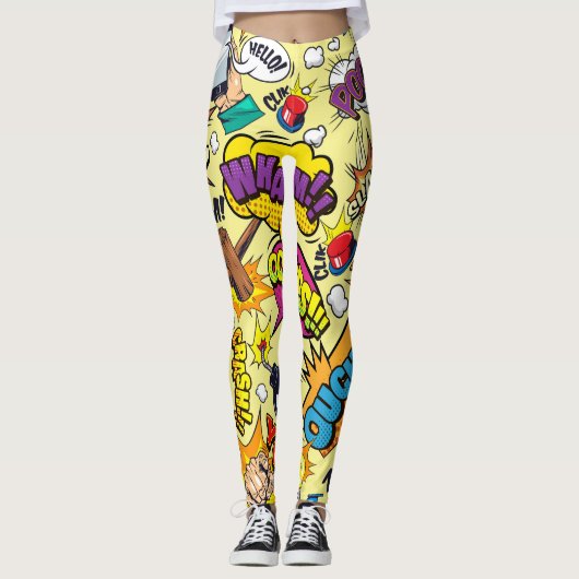 Pop Art Vibrant Retro Comic Text Leggings (Voorkant)
