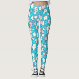 Pop Art Vintage Bloemenkunst in Turquoise en Roze Leggings