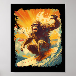 Pop Art Vintage Dierentuin Aap Surft Paddle B Poster