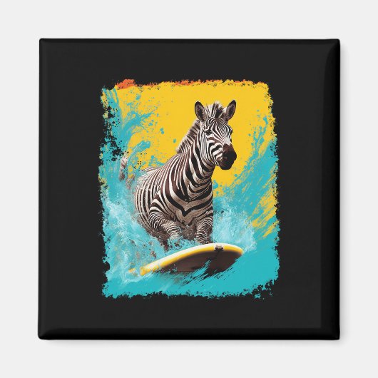 Pop Art Vintage Dierentuin Dier Zebra Surfen Magneet (Voorkant)