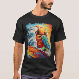 Pop Art Vintage Huisdier Vogel Papegaai Surfen  T-shirt