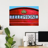 Pop Art Vintage Londen City Rode telefooncel Poster (Thuiskantoor)