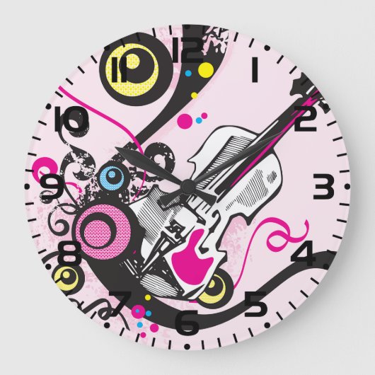 Pop Art Violin Abstract Musical Punk Rock Grote Klok (Voorkant)