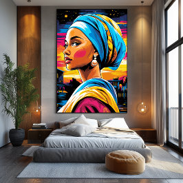 Pop Art Visie van Meisje met de Parel Canvas Afdruk