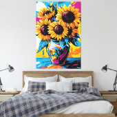 Pop Art Vision van Zonnebloemen Canvas Afdruk (Insitu (Slaapkamer))