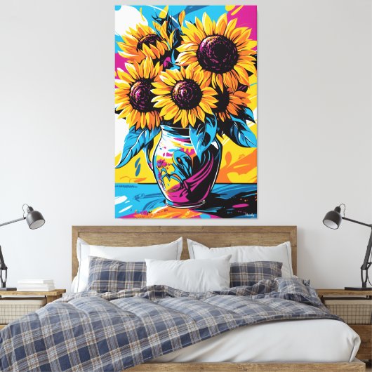 Pop Art Vision van Zonnebloemen Canvas Afdruk (Insitu (Slaapkamer))