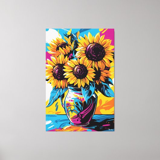 Pop Art Vision van Zonnebloemen Canvas Afdruk (Voorkant)