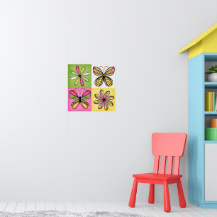 Pop Art Vlinders en Bloemen Poster