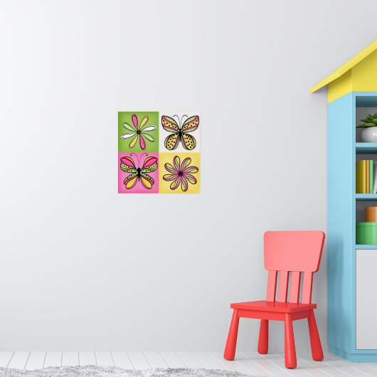 Pop Art Vlinders en Bloemen Poster (Kinderkamer 1)