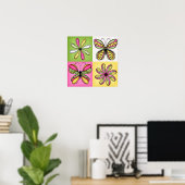 Pop Art Vlinders en Bloemen Poster (Thuiskantoor)