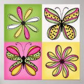 Pop Art Vlinders en Bloemen Poster (Voorkant)
