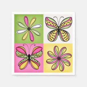 Pop Art Vlinders en Bloemen Servet