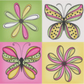 Pop Art Vlinders en Bloemen Sticker (Voorkant)