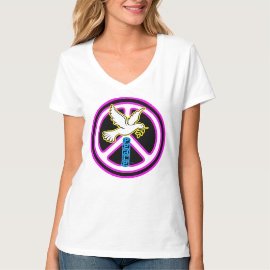 Pop Art Vredesduif Symbool T-shirt (Voorkant)
