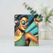 Pop Art Vrouw in Hoofdtelefoon Dansen Briefkaart (Staand voorkant)
