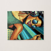Pop Art Vrouw in Hoofdtelefoon Dansen Legpuzzel (Horizontaal)