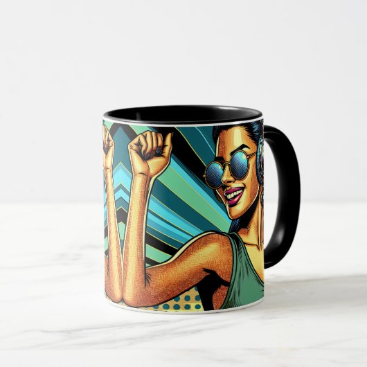 Pop Art Vrouw in Hoofdtelefoon Dansen Mok (Voorkant rechts)