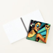 Pop Art Vrouw in Hoofdtelefoon Dansen Notitieboek (Binnen)