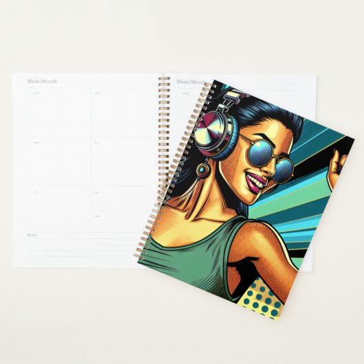 Pop Art Vrouw in Hoofdtelefoon Dansen Planner (Display)