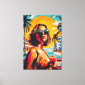 Pop Art Vrouw in Tropische Sunset Vibes Canvas Afdruk (Voorkant)