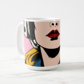 Pop Art Vrouw Koffiemok – Retro Comic Stijl Kunst (Voorkant links)