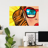 Pop Art Vrouw met Zonnebril op Strand Poster (Thuiskantoor)