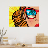 Pop Art Vrouw met Zonnebril op Strand Poster (Keuken)