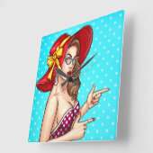 Pop Art Vrouw Vierkante Klok (Hoek)