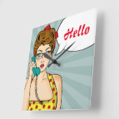 Pop Art Vrouw Vierkante Klok (Hoek)
